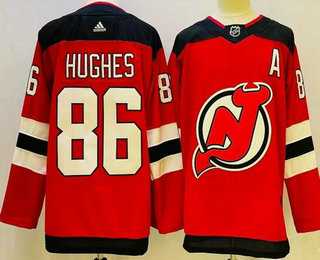Mens New Jersey Devils #86 Jack Hughes Red Authentic Jersey